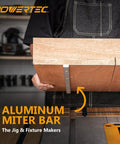 Heavy Duty T Slot Miter Bar Three Quarters By Eighths By Thirty Six Inches With Screw Kit For Router Table Band Saw And Taper Jig Solid Workbench Upgrade Tight Cuts Woodworking Jig Fixture Two Pack showing aluminum miter bar on wood.