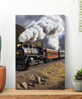 Dope Steam Locomotive Train Wall Art For Living Room And Office, Modern Canvas Print Framed Painting, 12x18 Inch on wooden shelf