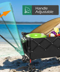 Grab And Go Foldable Camp Wagon With Wheels Heavy Duty Cart Holds 220 Lb And 100L Capacity For Beach Groceries Pets Garden And Outdoor Adventures, Water Resistant And Scratch Resistant, Carbon Steel Frame With 600D Oxford Fabric on beach.