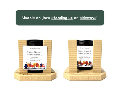 Label Application Tool For Jars And Bottles With Adjustable Height And Width Aligner Base And Two Sticking Columns Three Configurations