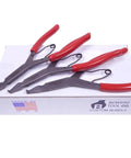 Lock Ring Pliers Set 9 Inch 3 Piece With Straight Right Angle And Thin Bent Curved Tips Made in USA Red Grips Smooth Spring Action