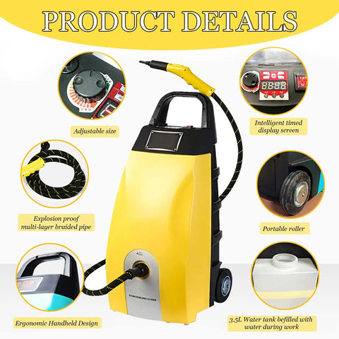 Sotikarery 3.5L Steam Cleaner With Ozone Function High Pressure Hot Water Washer For Home And Car Cleaning Quick Heat Up With Nine Attachments Deep Clean Floors Tiles Grout Surfaces And Upholstery Efficiently, featuring adjustable design and ergonomic handle.