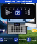 Intuitive control panel of 15 Inch Under Counter Commercial Ice Maker Produces 110 Lbs Of Ice Daily With 25 Lb Storage Capacity Sleek Silver And Black Finish.