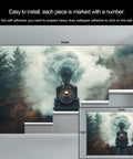 Steam Train Mural Misty Forest Wall Decor For Living Room And Bedroom Vintage Locomotive Railway Wall Art Natural Forest Scene Non Self Adhesive 118 By 82 Inch