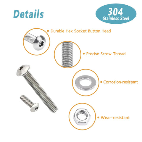 1290 Pcs M3 Metric Screw Assortment Kit With 4mm-40mm Stainless Steel Button Head Hex Socket Cap Bolts Nuts Washers And Hex Wrench