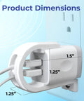 Lock Down Your Wall Outlet With This Tug Proof Charger Lock That Attaches Via Heavy Duty Security Screw To Block Sneaky Tugs And Keep Dual Charging Cables Locked Tight Forever, showing product dimensions on a wall.