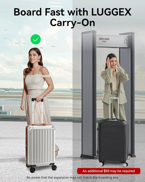 Expandable Carry On Luggage 22x14x9 Inches With Spinner Wheels 20 Inch Hard Shell Suitcase In White Brown by security check.