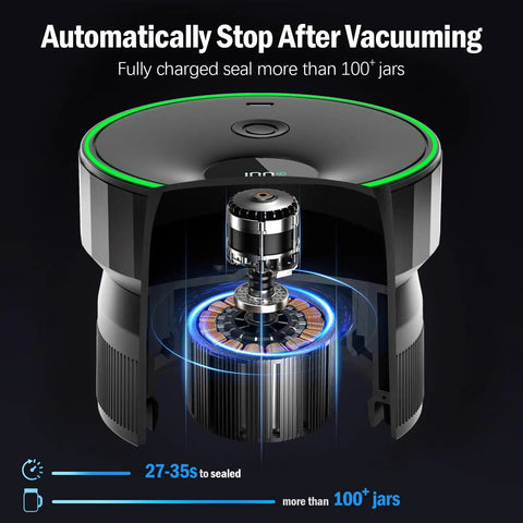 Upgraded One Integrated Mason Jar Vacuum Sealer Kit For Smart Kitchen Storage showing automatic stop and internal mechanism.