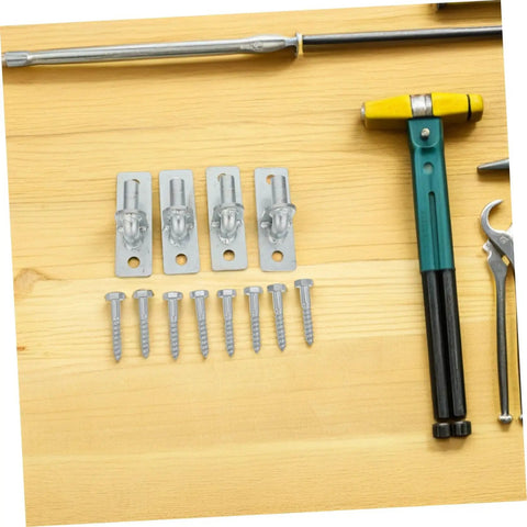 Rock Solid 4 Piece Wall Mounted Gate Hinges Built Tough For Outdoor Fences Zero Rust Hardware with screws and tools.