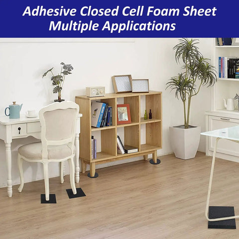 Room setting with furniture on Self Adhering Neoprene Foam Padding Sheets With Strong Adhesive Backing One Quarter Inch Thick Four Inch By Four Inch Square Pads Eight Pieces Closed Cell Insulation Foam For Stays Put Cushions, Crafting Projects, And Gear Padding