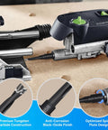 PTFE Coated Carbide Router Bits Set for Domino Joiner in use with Festool DF500, features anti-corrosion and spiral design