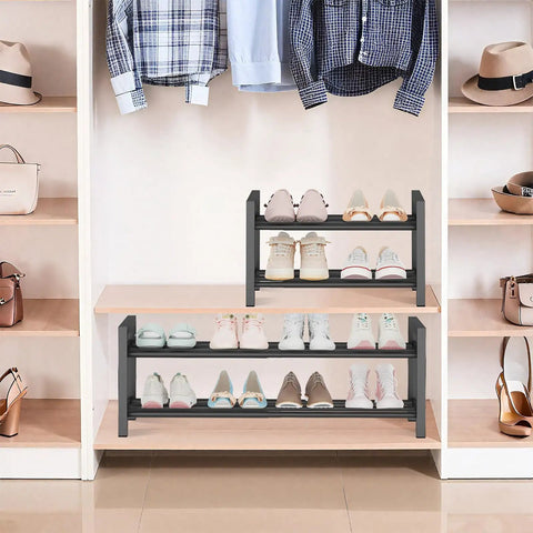 Adjustable Expandable Metal Shoe Rack For Closets And Entryways Versatile Space Saving Storage Organizer Heavy Duty Sneaker Holder To Level Up Your Floor Game And Keep Shoes Crisp All Day Long