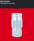 One Quarter Inch Steel NPT Female Air Hose Quick Connector Coupler With Industrial Interchange on red background