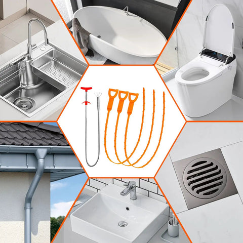 25 Inch Drain Snake Hair Remover Set, 3 Pack Flexible Drain Augers For Toilet, Kitchen Sink, Bathtub And Sewer Lines, Hair Catcher Tool Kit