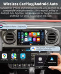 Toyota Wireless CarPlay And Android Auto Adapter Upgrades Your Ride with Entune Two Point Zero Touch Two Retrofit Kit for 2014 to 2019 Models dashboard view.