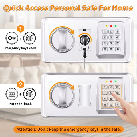 Emergency key and digital keypad access on 1.2 Cubic Personal Home Safe Box Fireproof And Waterproof With Removable Shelf
