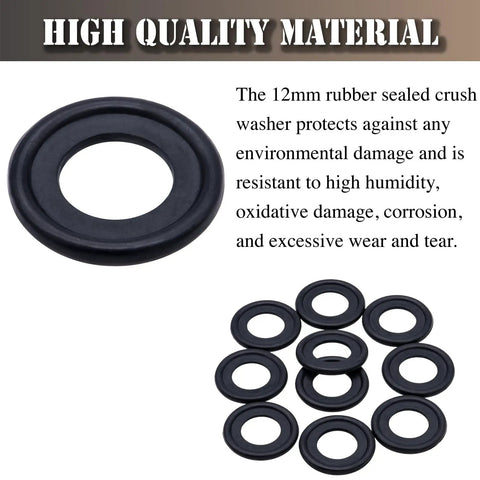 10 Pack M12 Drain Plug Gasket Rubber Crush Washers For Engine Oil Pan Seal Fits Chevy GMC Ford Durable Rubber Washers For GM 12616850 3536966 14079550 323429, 12mm rubber washer pack