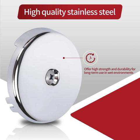 One Hole Bathtub Overflow Faceplate Featuring Hella Tough Chrome Finish, round design, stainless steel, used for tub drain upgrade.
