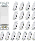 Glossy White Single Pole Decorator Light Switch 15 Amp 120-277V Decorative Paddle Rocker Replacement On Off Wall Switch Self Grounding