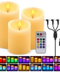Rechargeable Flickering LED Candles With Remote Control Flameless Pillar Candles With Built In Battery Real Wax Look In RGB And Warm White