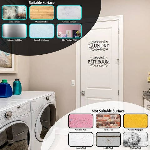 Laundry room door with Three Pack Large Vinyl Door Decals For Bathroom Laundry And Pantry Wall Decor Peel And Stick Quotes.