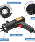 Close-up of 1500W Induction Heater Bolt Removal Tool showing heating coil slot, switch button, and power cable.
