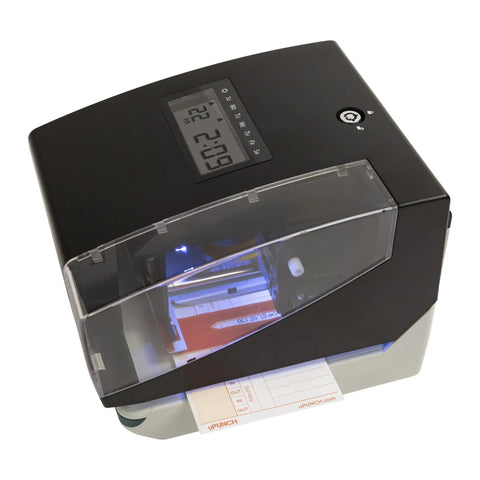 Zero Drama Digital Time Clock And Date Stamp Bundle Includes 100 Time Cards And Heavy Duty Rack to Crush Weekly Scheduling Errors, top view.
