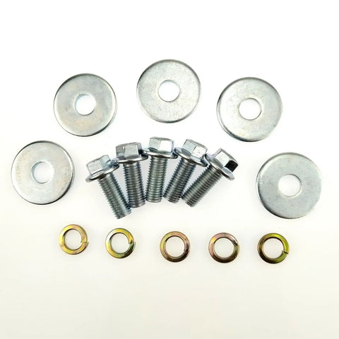 Hardcore 3/4 Inch Go Kart Clutch Bolt Kit For Predator Engines And Minibike With Lock Washers Straight Swap Fit For 10 Or 12 Teeth Engines 5 Piece Set hardware with bolts, washers and locking washers.
