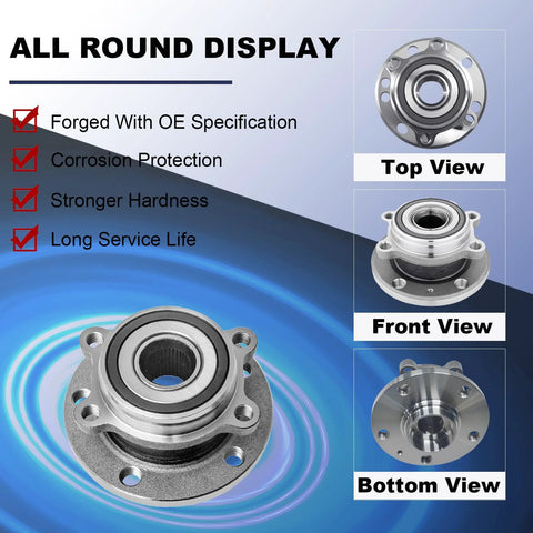 All round display of wheel hub and bearing assembly replacement for Audi and Volkswagen models including A3 Q3 TT Beetle Jetta Golf GTI