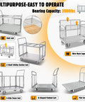 6-In-1 Foldable Flatbed Cart With Cage, Heavy-Duty Platform Truck And Dolly, Swivel Wheels, 2000 Pound Capacity, Multi-Purpose Hand Cart For Grocery, Laundry, Storage, Stall And More, Built Tough For Everyday Hauling showing 6 cart configurations