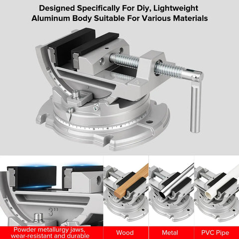 Heavy Duty Bench Vise With Multi Angle Clamp And 0 To 90 Degree Tilt 360 Degree Swivel Base Three Inch Jaw Cast Iron And Powder Metallurgy Jaws For Woodworking Drilling And Milling DIY Projects, 3-inch jaw