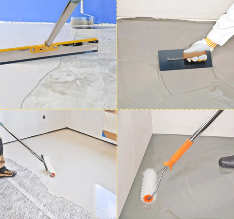 Self Leveling Concrete Tool Kit With Floor Roller And 68 Inch Extension Pole, Stainless Steel Trowel, Durable PE Rollers