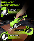 Heavy Duty Cordless Electric Scissors With Led Light And Safety Lock cutting leather with LED light and safety features.