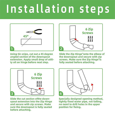 Installation steps for 4 Pack Gutter Downspout Extension Hinge Flip Up Stainless Steel For Rectangle And Square Downspouts