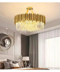 Crystal Led Pendant Lights Living Room Dining Bedroom Gold Plating Metal Hanging Lamp Indoor Lighting Lamparas Fixture,Beautiful in a modern bedroom setting.