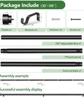 Heavy Duty Adjustable Curtain Rod 32 To 120 Inches 1 Inch Diameter Black Metal With End Caps Built To Last Easy Splice Setup For Indoor And Outdoor Windows Modern Long Drapery Rod showing components and assembly instructions