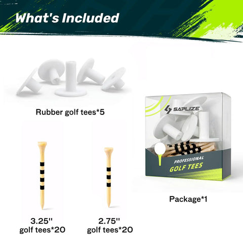 Rubber Golf Tees For Mats And Driving Range Set With 5 Sizes And 5 Holders Value Pack Plus 40 Bamboo Tees in box