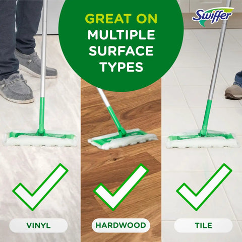 2-In-1 Floor Mop And Sweeper Starter Kit With 1 Mop And 19 Refills on vinyl, hardwood, tile surfaces