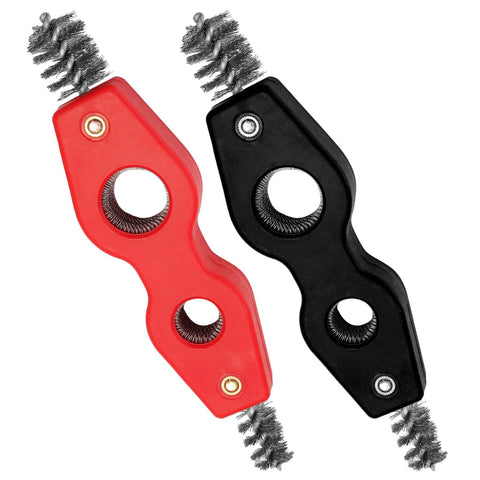 Hordion 2-pack 4-in-1 copper pipe cleaner brushes, red & black, deburring inner/outer thread cleaners (1/2in, 3/4in)