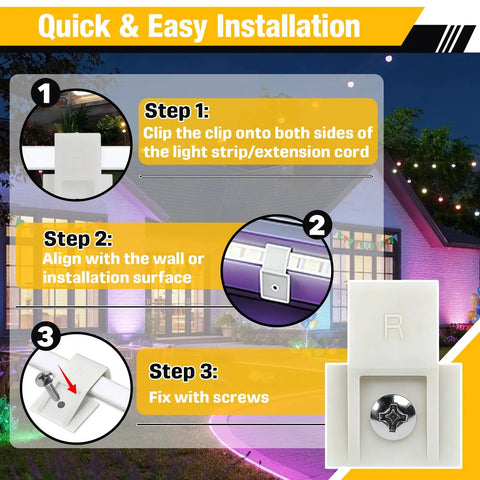 200 Piece Outdoor Cable Clip Kit With Mounting Brackets And Screws For Govee Permanent Outdoor Lights 2 Pro Replacement H705A Through H706C Durable Plastic Construction Keeps Cables Secured In Wind And Rain Easy To Install