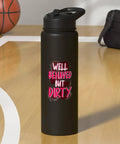 Women’s Water Bottle For Mud Run Stainless Steel Double Wall Insulated Leak Proof BPA Free Dishwasher Safe in black on court