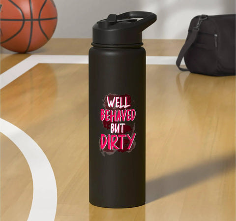 Women’s Water Bottle For Mud Run Stainless Steel Double Wall Insulated Leak Proof BPA Free Dishwasher Safe in black on court