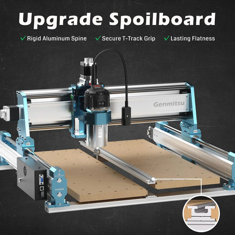 Front view of Genmitsu 4040-PRO MAX CNC router with blue aluminum frame, spindle, and GRBL control