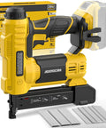 Smooth Shooting Cordless Brad Nailer Fits 20V Max Batteries with 1000 Nails and 500 Staples, showing detailed features.