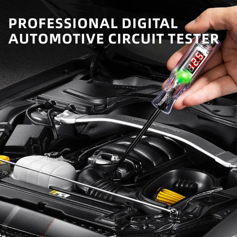 Automotive Test Light With 3 To 120V LED Digital Display And Dual Color Polarity Indicator, Pro Grade Electrical Test Pen With Sharp Steel Probe For Cars, RVs, Fuses And Electrical Troubleshooting in engine bay
