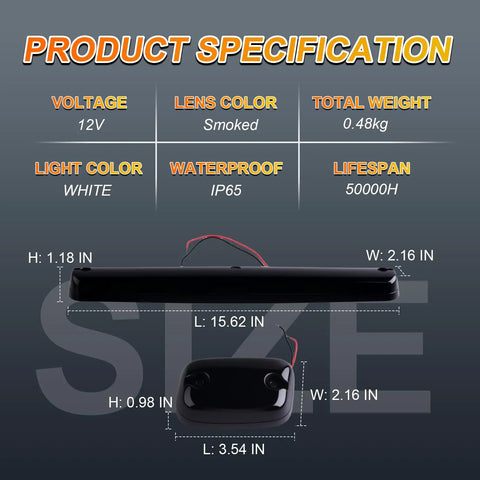 Product specifications for 3 Pack LED Cab Marker Lights White Smoke Lens For Chevy Silverado 1500 2500HD 3500HD And GMC Sierra 1500 2500HD 3500HD