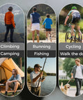 Image of activities: climbing, running, cycling, camping, fishing, walking with dog, related to Outdoor Chest Bag For Men With Built In Phone Holder.