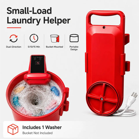 Ditch The Laundromat Grind With This Portable Bucket Washer Featuring A Dual Agitator And Adjustable Timer For Zero Sweat Cleaning. Red compact design for small loads.