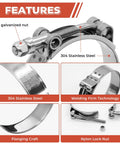 Close-up of 2 Pack 2 Inch T Bolt Hose Clamps Stainless Steel 304 56mm To 64mm Working Range Suitable For 2 Inch Hose ID