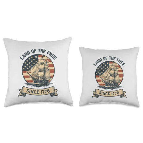 Patriotic Throw Pillow With Retro Sailboat Design, Red White And Blue Flag Vibe For Your Couch, Land Of The Free Since 1776